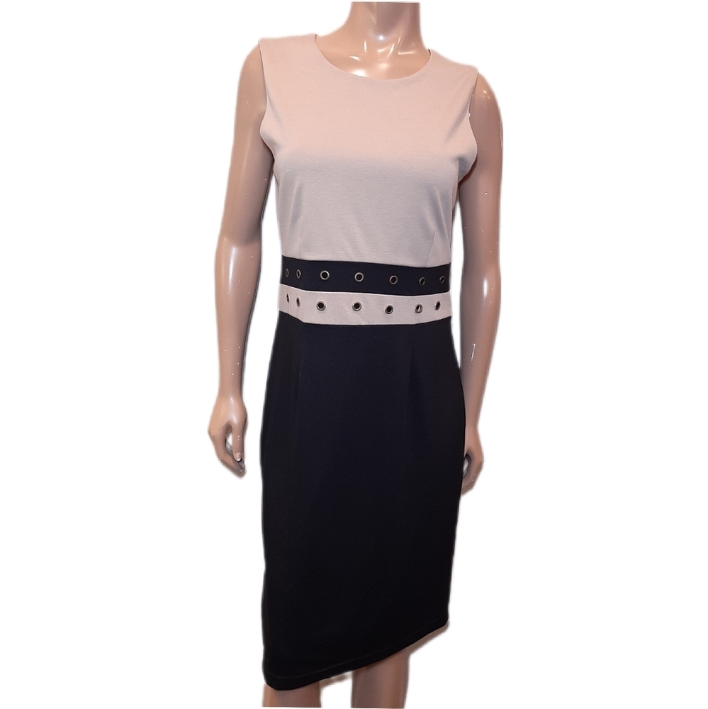 LORI M Color Block Sheath Dress Sleeveless Metal Eyelet Waist Size Large